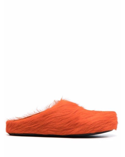 Marni Orange Fussbet Sabot Calf-Hair Slippers for men