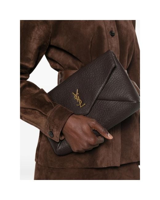 Saint Laurent Black Cassandre Grained-Leather Clutch Bag