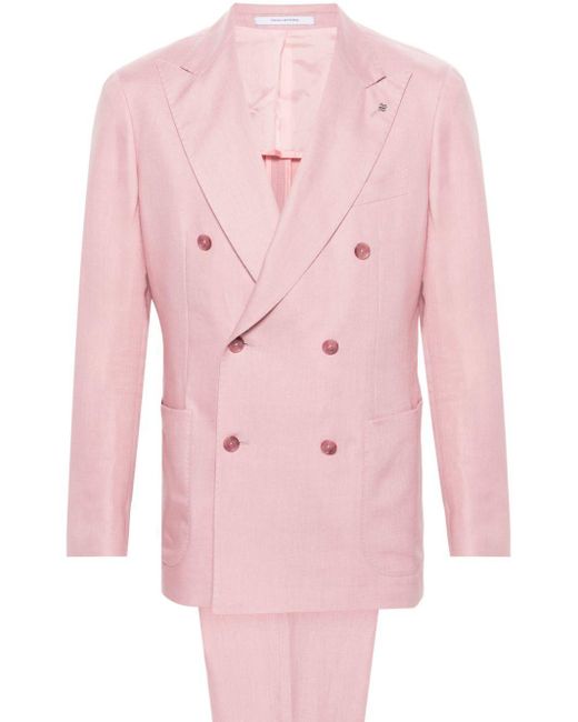 Tagliatore Pink Double-Breasted Linen Suit for men