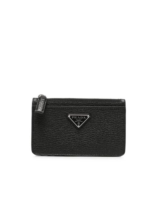 Prada Black Logo-Plaque Leather Cardholder for men