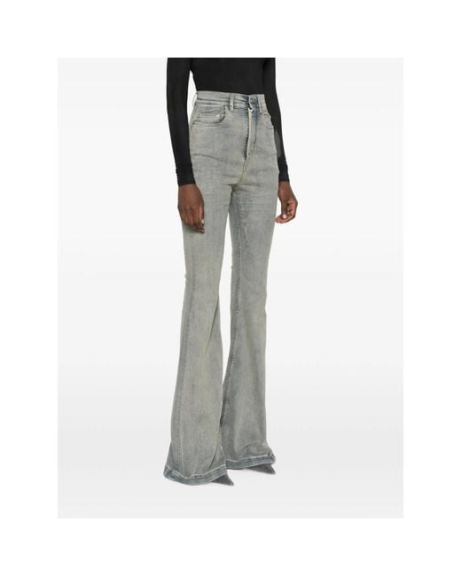 Rick Owens Gray High-Waisted Flared Jeans