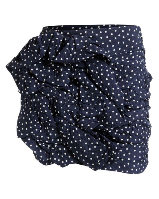 Bally Blue Polka-Dot Ruched Mini Skirt