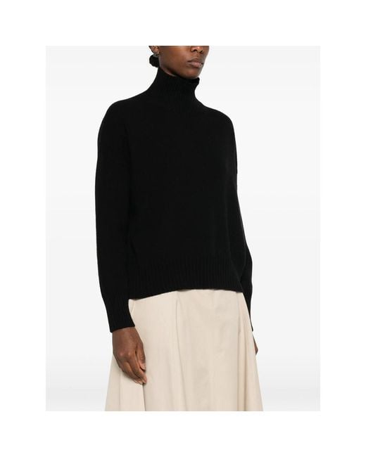 Aragona Black Roll-Neck Ribbed-Trim Sweater