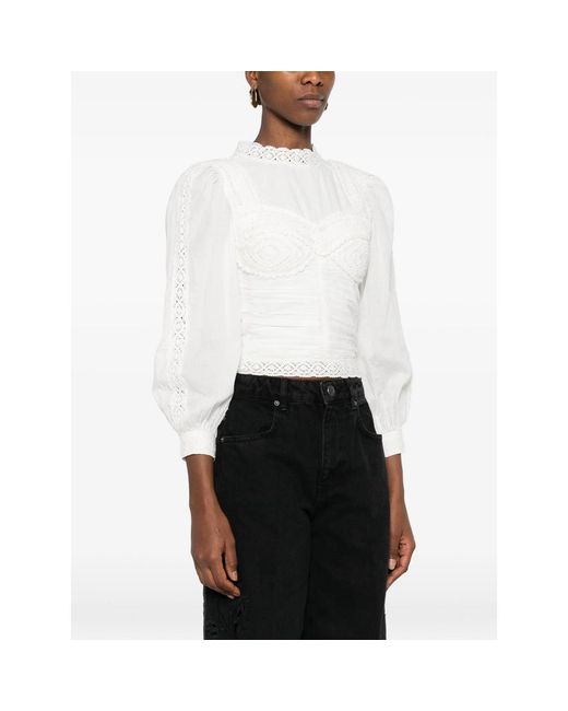 Farm Rio White Lace Long-Sleeve Blouse