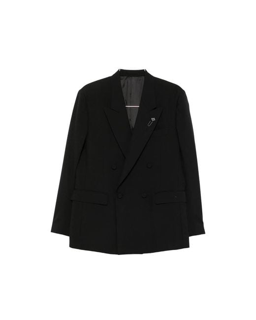 Lardini Black Double-Breasted Peak-Lapel Jacket for men