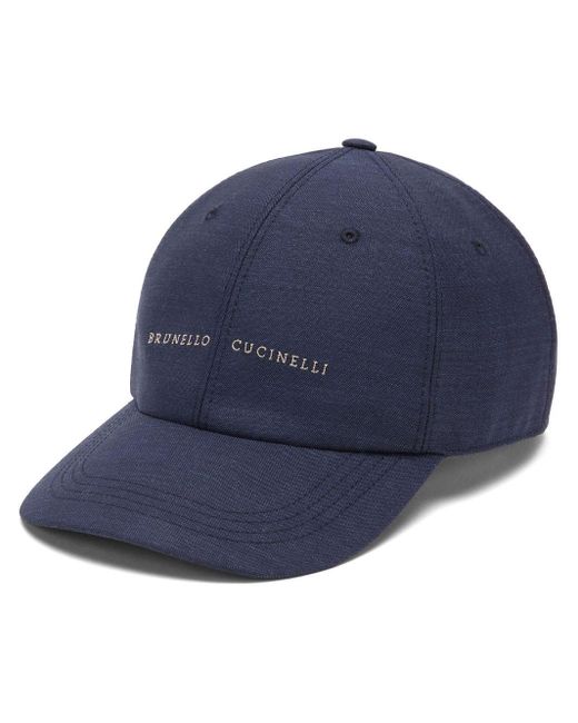 Brunello Cucinelli Blue Logo-Embroidered Wool Cap for men