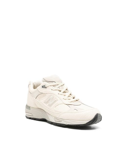 New Balance White 991V1 Crocodile-Effect Panelled Sneakers for men