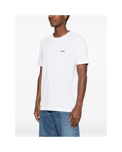 Boss White Logo-Embroidered T-Shirt for men