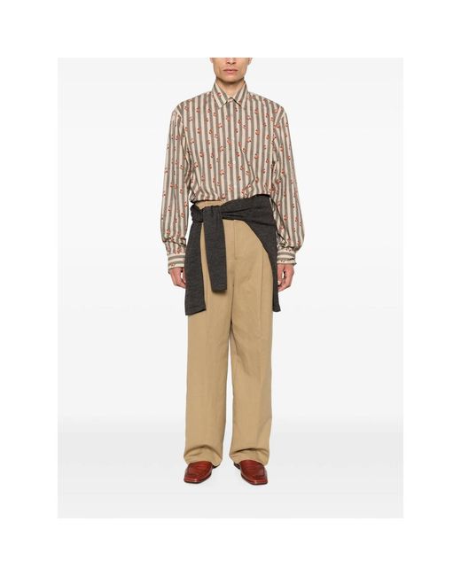 Dries Van Noten Natural Floral-Print Striped Shirt for men