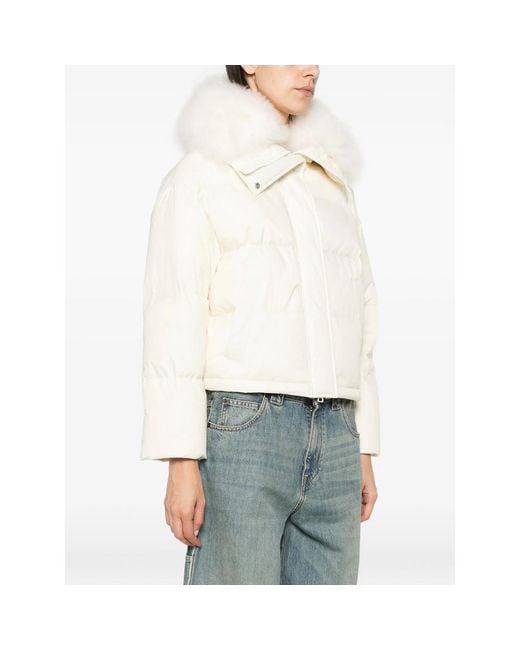 Yves Salomon White Fur-Trim Puffer Jacket