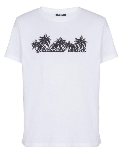 Balmain White Palm-Print Cotton T-Shirt for men