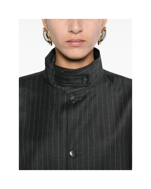 AYA MUSE Black Pinstriped Bomber Jacket
