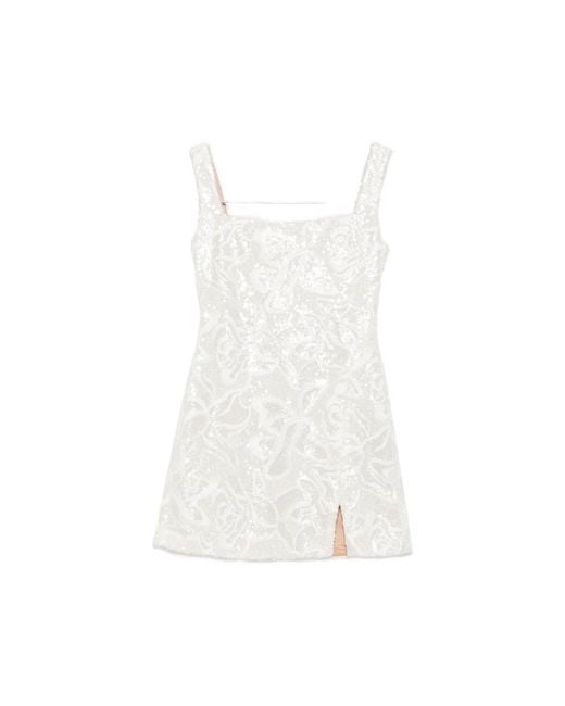 Self-Portrait White Sequin-Embellished Floral-Pattern Mini Dress