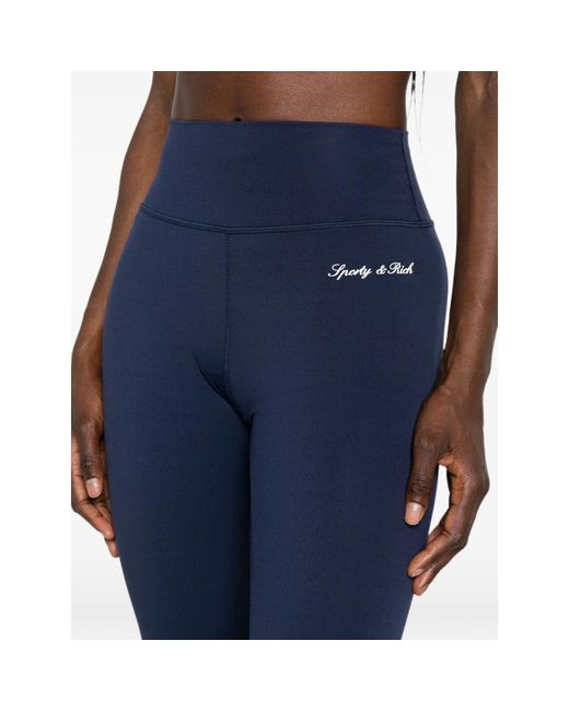 Sporty & Rich Blue Logo-Print Performance Leggings