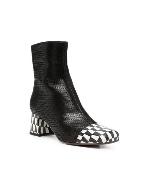 Chie Mihara Black Volkiara Snake-Effect Checkerboard Ankle Boots