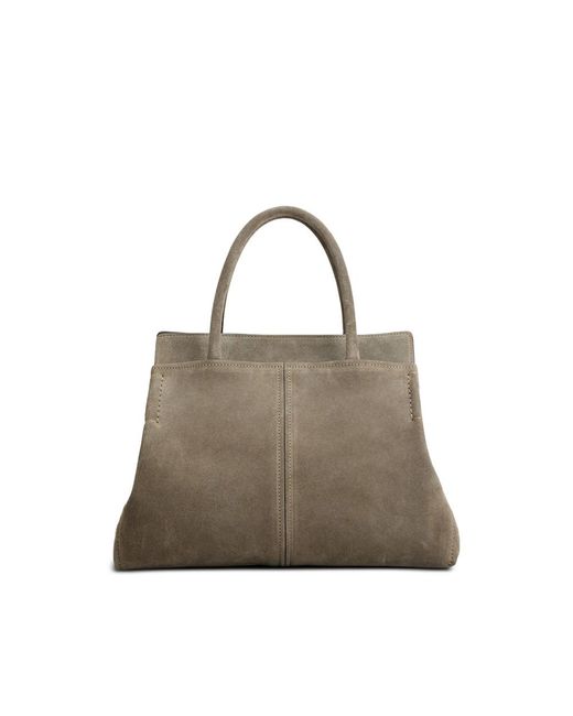Tod's Gray Logo-Patch Suede Tote Bag