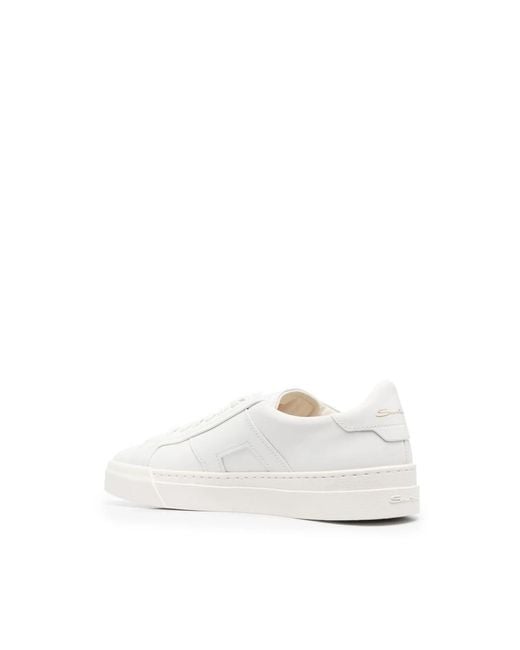 Santoni White Double Buckle Low-Top Sneakers for men