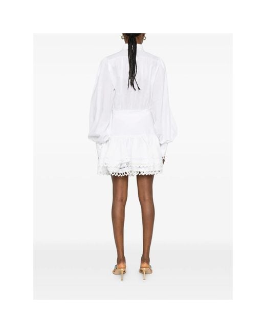 LES FILLES D'EVA White Lace-Trim Mini Dress