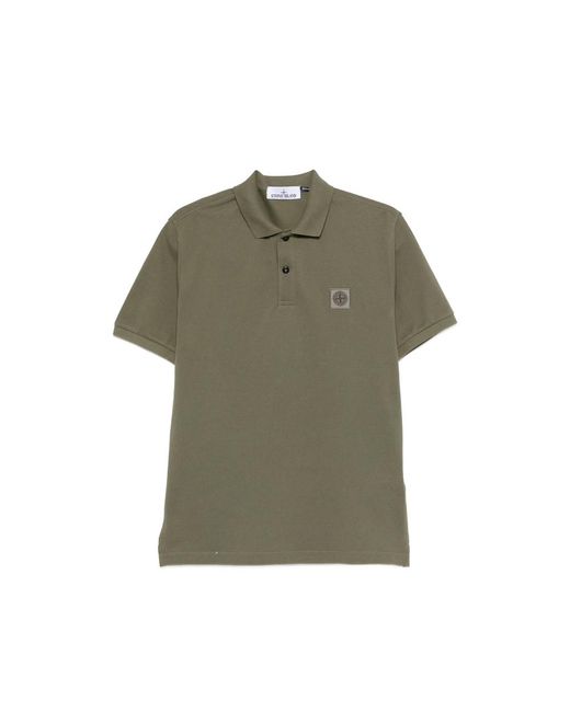 Stone Island Green Button Logo-Patch Polo Shirt for men