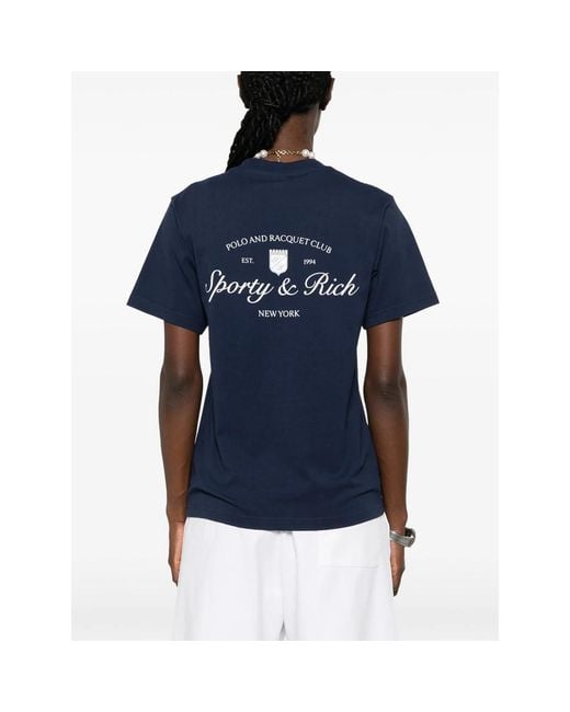 Sporty & Rich Blue Syracuse Logo-Print Cotton T-Shirt