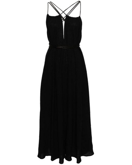 Caravana Black Braided-Straps Cotton Midi Dress