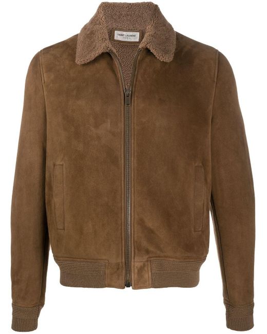 Saint Laurent Brown Spread-collar Zip-front Jacket for men