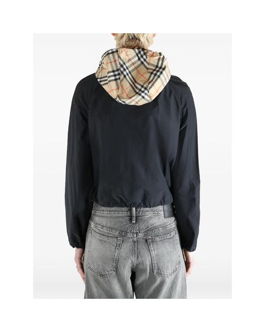 Burberry Black Check-Hood Cropped Jacket