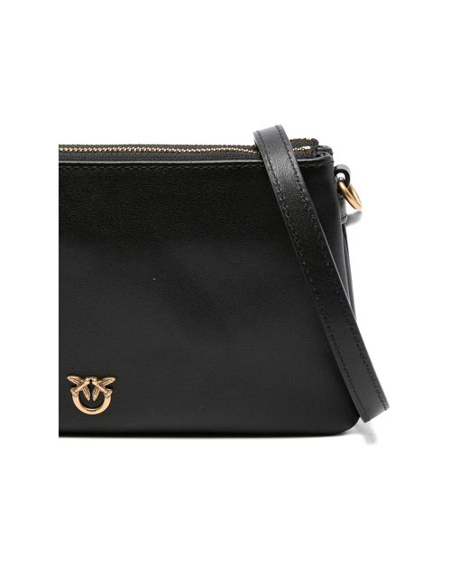 Pinko Black Small Double Leather Shoulder Bag