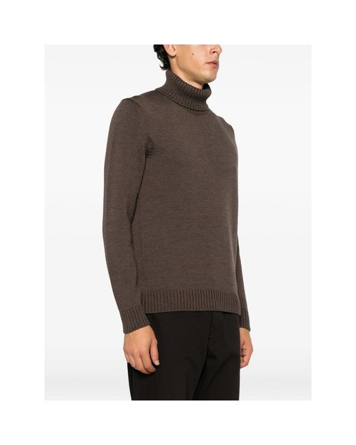 Zanone Brown Roll-Neck Ribbed-Trim Sweater for men