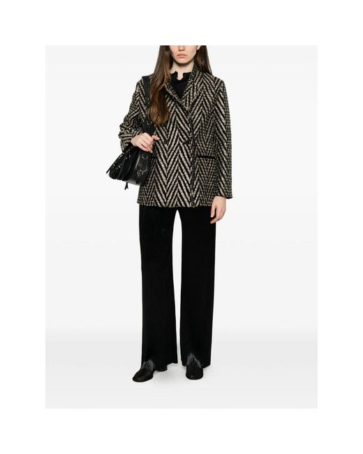 Forte_forte Gray Chevron-Knit Fringed Coat