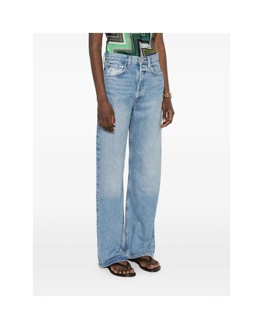 Agolde Blue Faded Wide-Leg Jeans