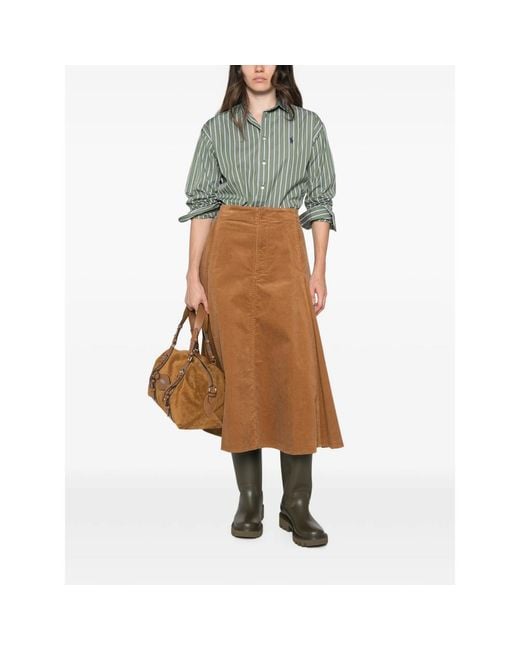 Ralph Lauren Brown Corduroy Flared Midi Skirt