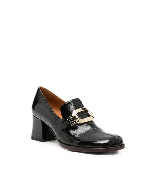 Chie Mihara Black Teil Buckle-Detail Patent Loafers