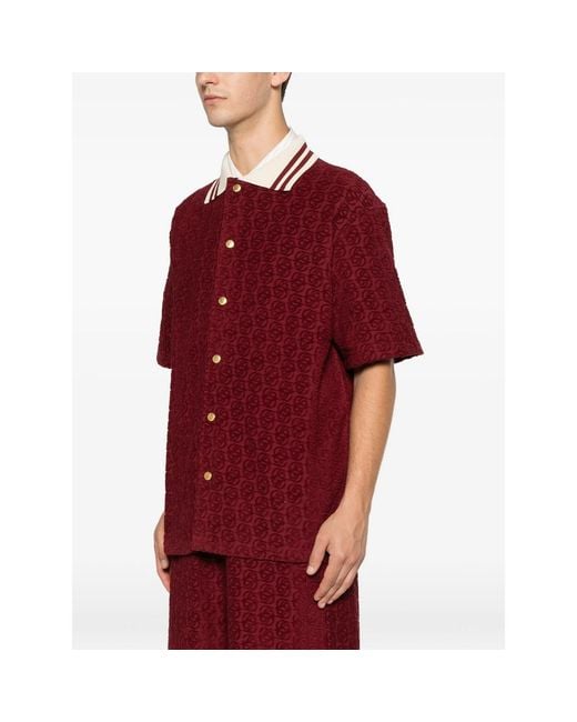 Drole de Monsieur Red Monogram-Jacquard Striped-Collar Shirt for men