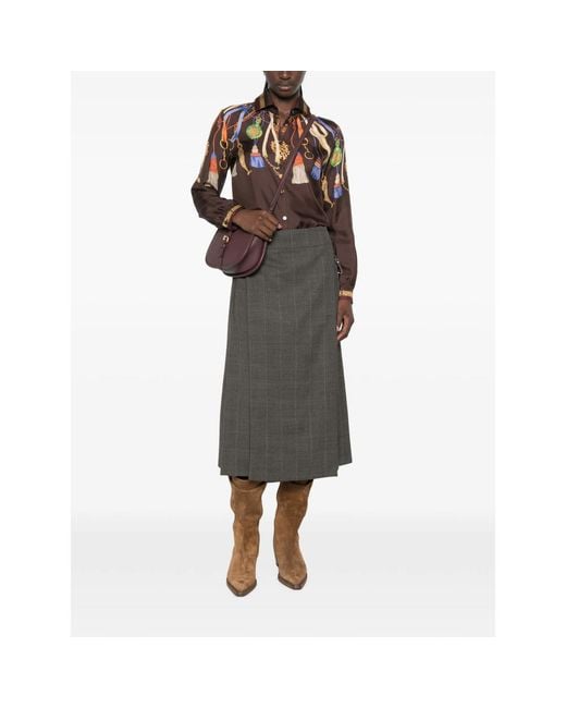 Etro Brown Tassel-Print Silk Shirt