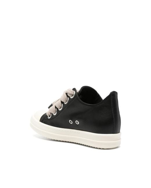 Rick Owens Black Oversized-Lace Leather Sneakers