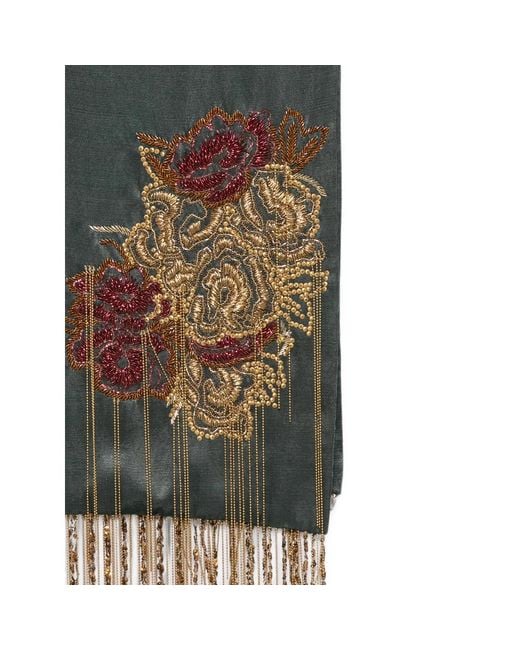 Dries Van Noten Gray Bead-Embellished Fringed Scarf