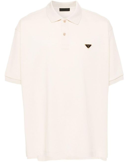 Prada Natural Triangle-Logo Cotton Polo Shirt for men