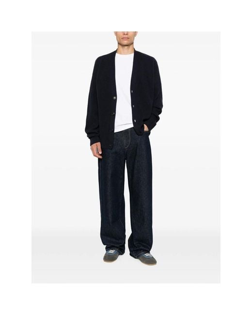 Diana Studio Blue Ribbed-Knit V-Neck Cardigan for men