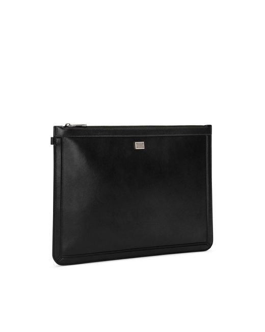 Dolce & Gabbana Black Logo Plaque Zipped Clutch Bag for men