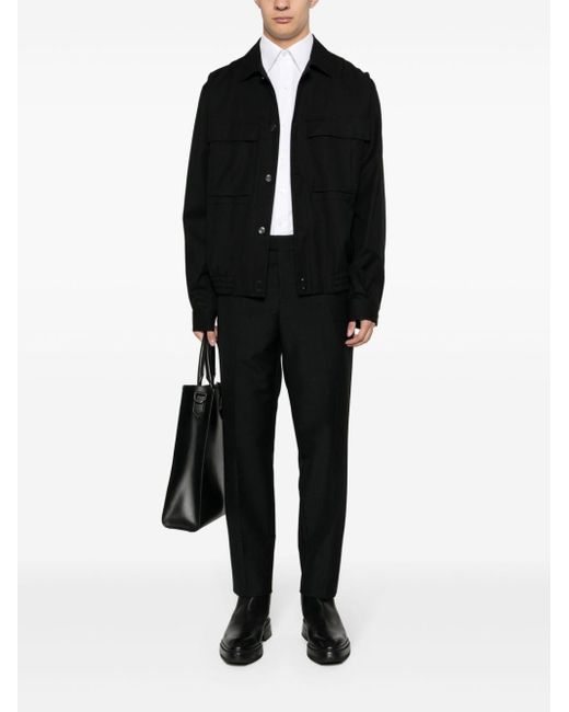 Lardini Black Interwoven Wool-Blend Trousers for men