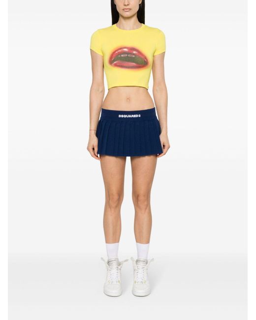 DSquared² Blue Logo-Embroidered Pleated Mini Skirt