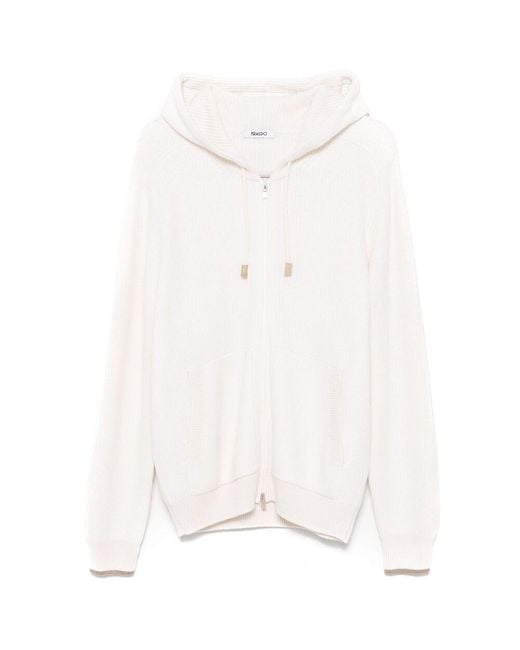Eraldo White Ribbed-Knit Hoodie for men