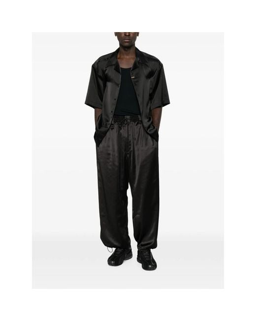Y-3 Black Drawstring Satin Trousers for men