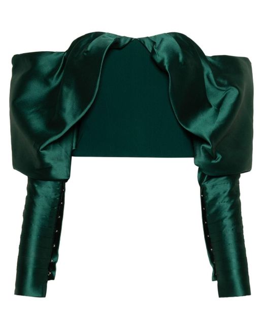 Nafsika Skourti Green Ruffle-Detail Open-Shoulder Top