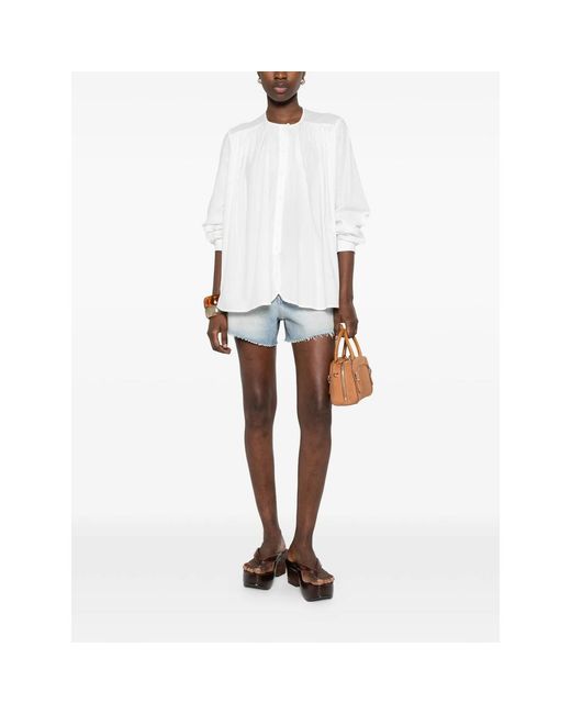 JC Sophie White Lavinia Buttoned Gathered Top