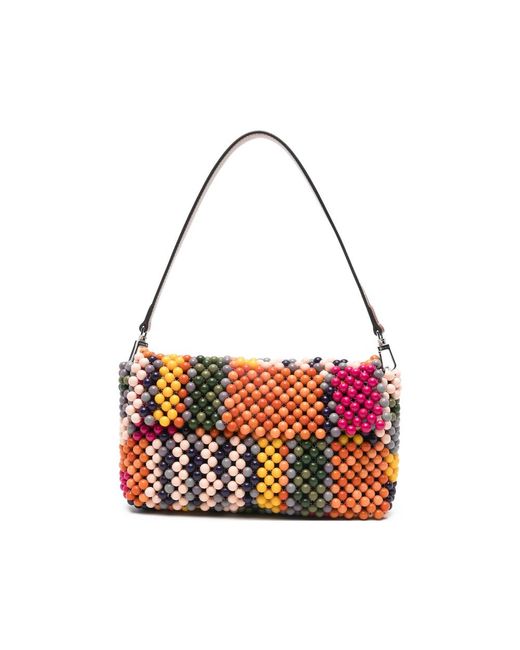 Staud Red Timmy Beaded Shoulder Bag