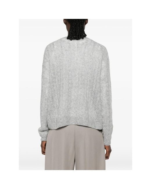 Lisa Yang Gray Cable-Knit Crew-Neck Sweater