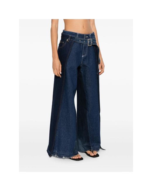 Facon Jacmin Blue Layered-Design Wide-Leg Jeans