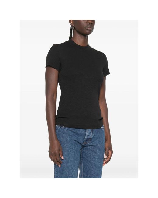 Vince Black Short-Sleeve Mock-Neck T-Shirt